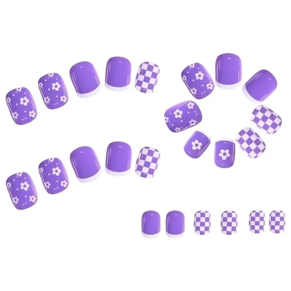 2/$16 Flowers & Checkerboard Press On Nails